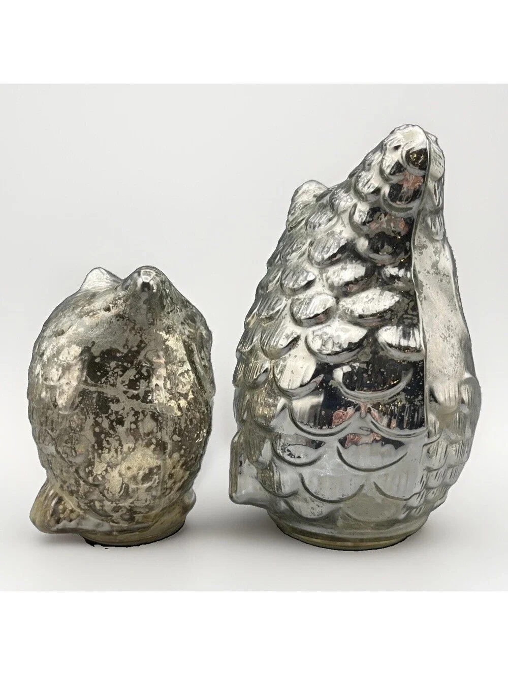 West Elm Mercury Glass Owl Pair Silver Vintage Style Woodland Home Decor Set